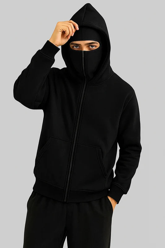 Black Balaclava Double Zip Oversized Hoodie Limited stock