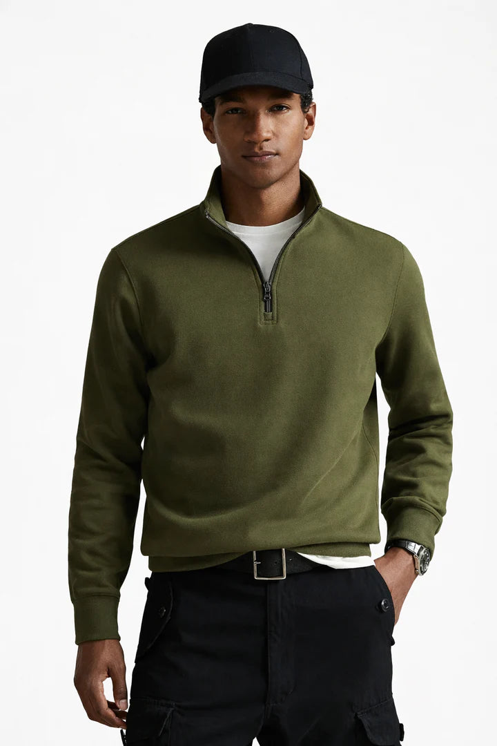 Polo DOUBLE-KNIT QUARTER-ZIP PULLOVER - Sweatshirt - company olive