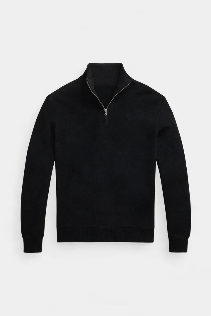 Polo KNIT COTTON QUARTER ZIP JUMPER - Striktrøje - black