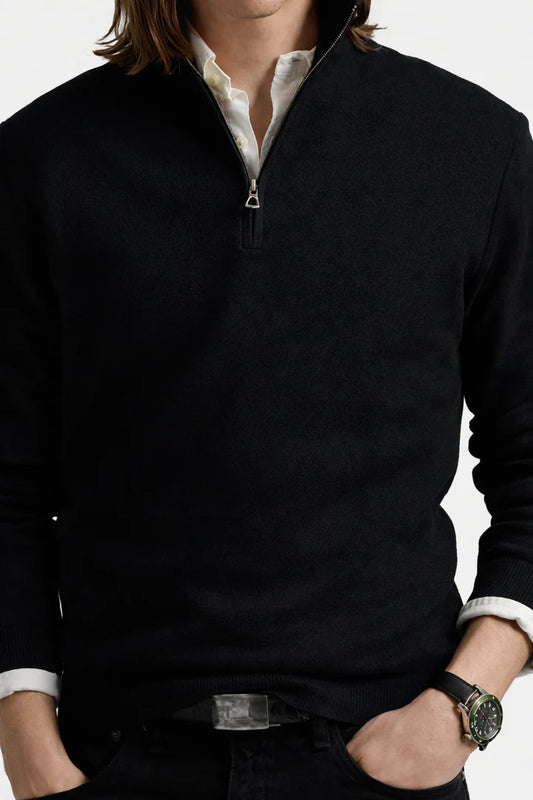 Polo KNIT COTTON QUARTER ZIP JUMPER - Striktrøje - black